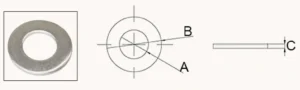 QIYI flat washer product photo with dimensional profile drawing