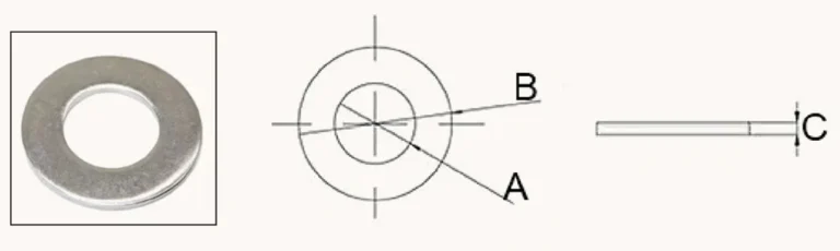 QIYI flat washer product photo with dimensional profile drawing