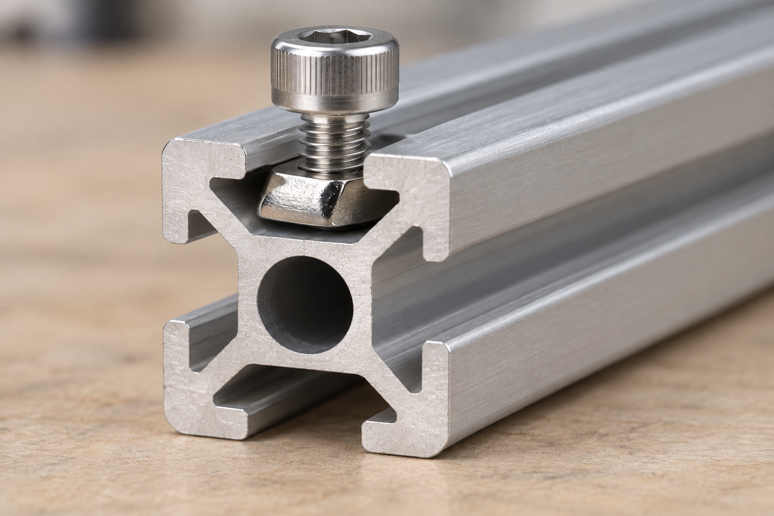 AI-generated installation view based on Qiyi real hammer nut reference seated in a V-slot extrusion