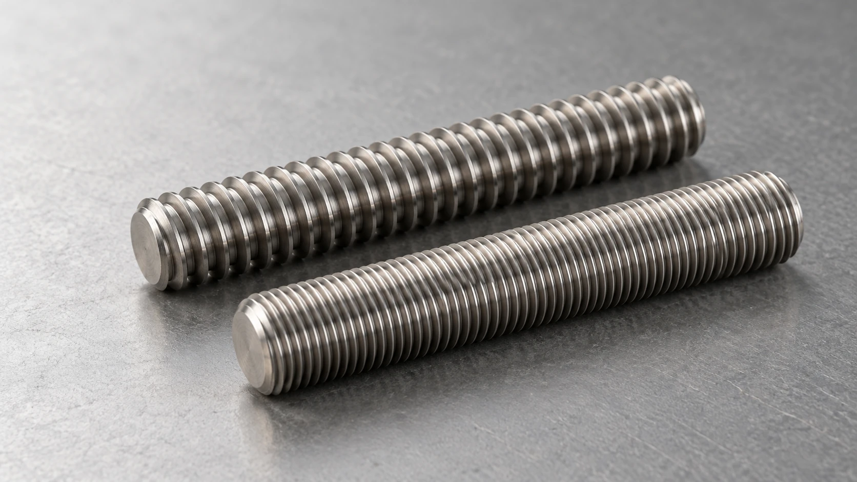 Generic threaded fasteners with visibly coarse and fine spacing on a gray inspection surface