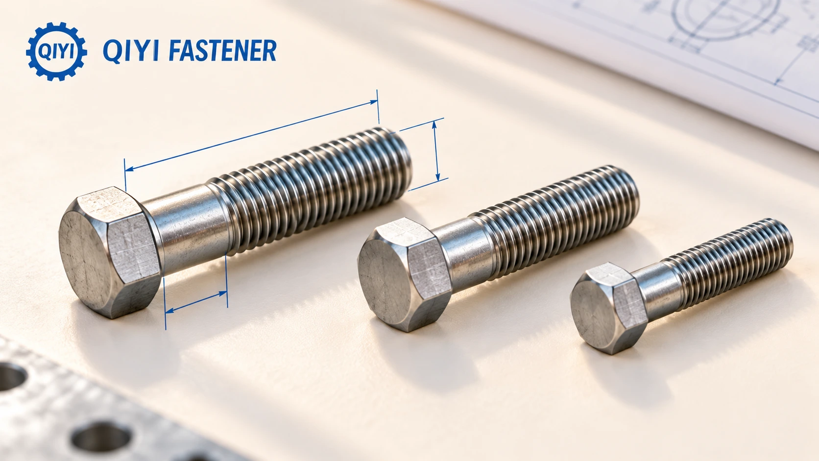 Generic bolts with dimension cues and a QIYI wordmark