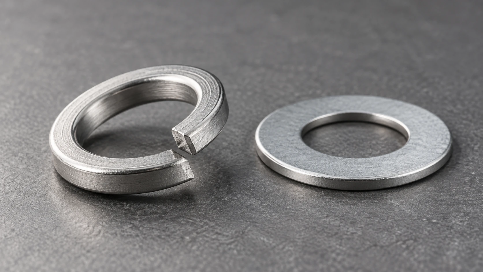 Generic split helical spring washer beside a separate flat washer